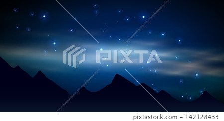 Night sky with mountain and glowing particle and stars Night sky with mountain and glowing particle and stars 142128433
