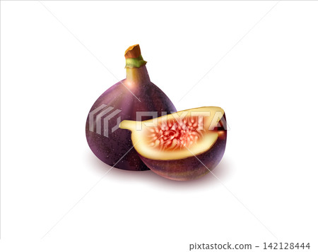 Passion Fruit Slice and whole 3D Illustration on White Background 142128444