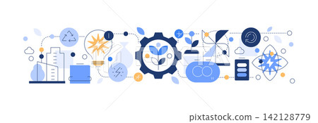 Ecology, renewable energy and innovations. Wide illustration 142128779