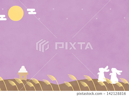 A rabbit enjoying the moon, moon-viewing dumplings, and pampas grass, with a purple background. A rabbit enjoying the moon, moon-viewing dumplings, and pampas grass, with a purple background. 142128816