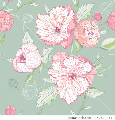 Vector pastel colored background with gentle pink peony flowers Vector pastel colored background with gentle pink peony flowers 142129035