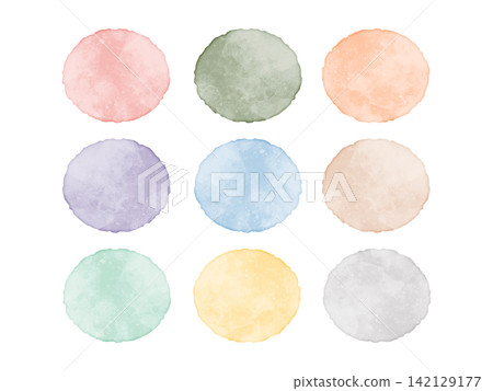 Watercolor-style circular frame and embellishment set (transparent PNG) Watercolor-style circular frame and embellishment set (transparent PNG) 142129177