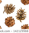 Watercolor seamless pattern with pine cone. Forest botanical background for design and textiles hand painted 142129988