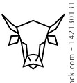 Bull geometric line art design, Minimalist bull head icon, Horned animal symmetrical illustration 142130131