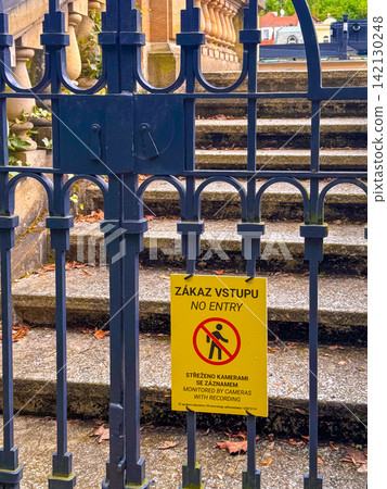 No entry sign and stairs in Karlovy Vary, Czechia 142130248