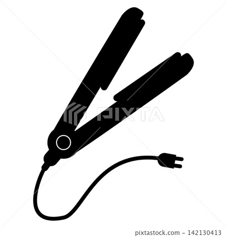 Hair straightener icon. Straightening forceps sign. Corded hair straightener symbol. flat style.  142130413