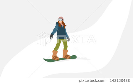 冬天在雪山滑雪的女子插畫 冬天在雪山滑雪的女子插畫 142130488
