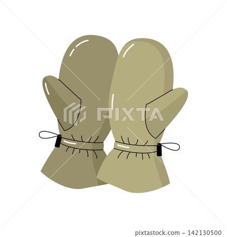 Beige sports winter mittens with tightening cords vector ski snowboarding warm hand gear Beige sports winter mittens with tightening cords vector ski snowboarding warm hand gear 142130500