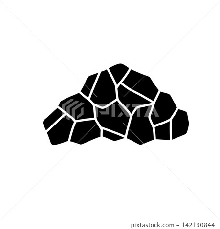 Black coal pieces icon silhouette. Natural mineral fuel chunks with cracked texture pattern. Simple energy resource design element isolated on white. Black coal pieces icon silhouette. Natural mineral fuel chunks with cracked texture pattern. Simple energy resource design element isolated on white. 142130844