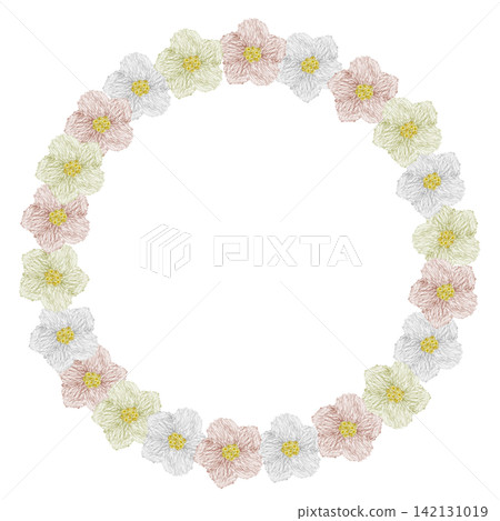 [Flower Round Frame] Hand Embroidery Illustration Material 142131019