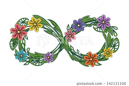 Infinity symbol with intertwined leaves,flowers Infinity symbol with intertwined leaves,flowers 142131108