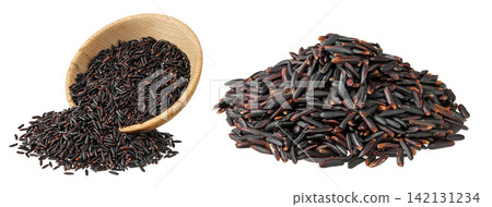 Black rice in wooden bowl isolated on white background with full depth of field Black rice in wooden bowl isolated on white background with full depth of field 142131234