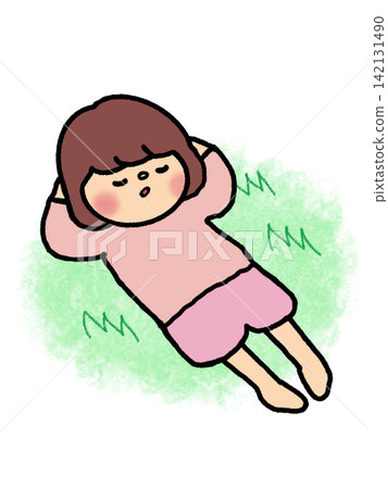 A cute little girl lying down and taking a nap. A cute little girl lying down and taking a nap. 142131490