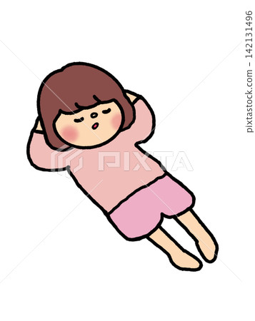 A cute little girl lying down and taking a nap. A cute little girl lying down and taking a nap. 142131496