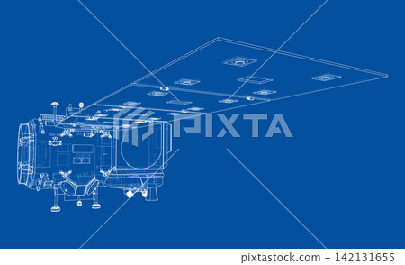 blueprint of a satellite design. Vector blueprint of a satellite design. Vector 142131655