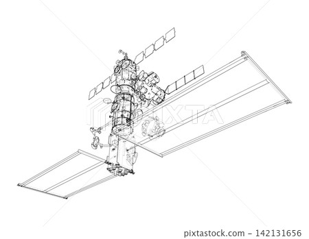 a space station in outline format. Vector a space station in outline format. Vector 142131656