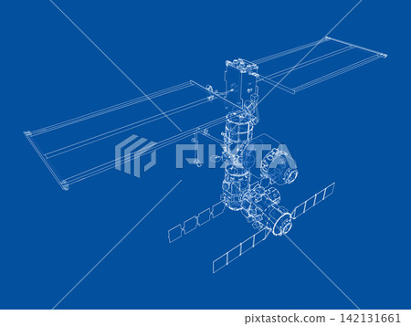 blueprint of a space station. Vector blueprint of a space station. Vector 142131661