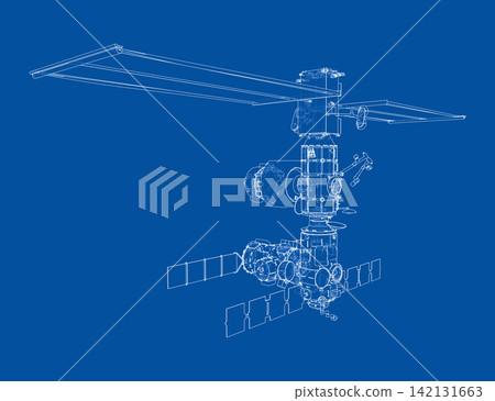 blueprint of a satellite design. Vector blueprint of a satellite design. Vector 142131663
