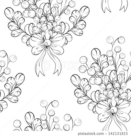 Arrangement of Floral Bouquets With Ribbons in a Seamless Pattern for Decorative Background and Elegant Border Design Arrangement of Floral Bouquets With Ribbons in a Seamless Pattern for Decorative Background and Elegant Border Design 142131815