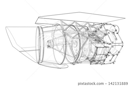 technical drawing of a jet engine. Vector technical drawing of a jet engine. Vector 142131889