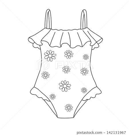 One piece floral swimsuit swimwear with ruffle straps summer beach fashion clothing sticker print visual graphic clipart artwork design icon element illustration One piece floral swimsuit swimwear with ruffle straps summer beach fashion clothing sticker print visual graphic clipart artwork design icon element illustration 142131967