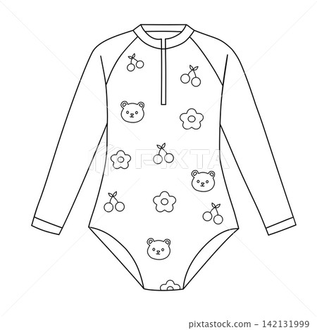 Long sleeve rashguard swimsuit bodysuit cute floral pattern kids swimwear summer fashion sticker print visual graphic clipart artwork design icon element illustration 142131999