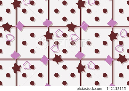 Modern botanical seamless tile, leaves and star flowers in red Modern botanical seamless tile, leaves and star flowers in red 142132135