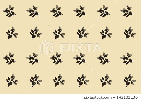 Ochre botanical seamless pattern, serrated fern fronds and wildflowers Ochre botanical seamless pattern, serrated fern fronds and wildflowers 142132136