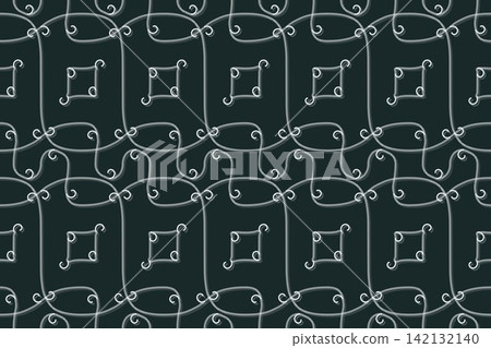 Hand drawn alternating arches and circles seamless repeat pattern in teal 142132140