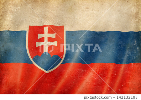 Old vintage flag of Slovakia, worn and stained Old vintage flag of Slovakia, worn and stained 142132195