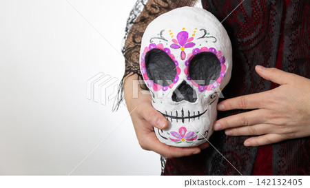 Day of the Dead Calavera: Handheld Sugar Skull for Editorial, Ad, and Gift Displays 142132405