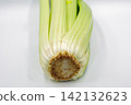 Fresh green celery stalk bunch on white background, closeup. 142132623