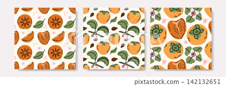 Persimmon Autumn Seamless Patterns Set 142132651