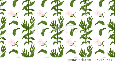 Hedge Hyssop Botanical Seamless Pattern with Pink Flowers Hedge Hyssop Botanical Seamless Pattern with Pink Flowers 142132654