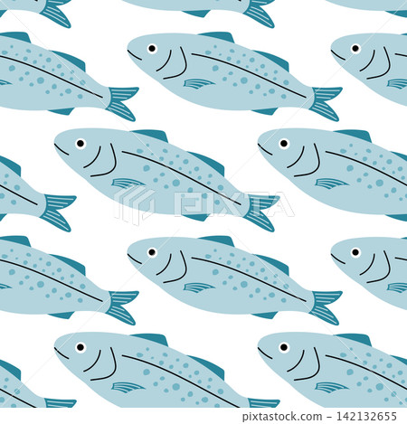 Blue Trout and Salmon Seamless Fish Pattern Blue Trout and Salmon Seamless Fish Pattern 142132655