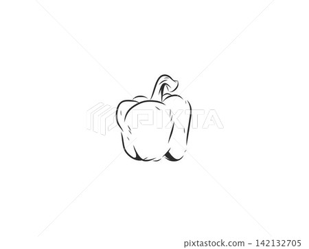 Hand Drawn Bell Pepper Line Art Vector Illustration, Fresh Sweet Pepper Vegetable Outline Sketch, Organic Healthy Food and Farm Produce Isolated on White Background Hand Drawn Bell Pepper Line Art Vector Illustration, Fresh Sweet Pepper Vegetable Outline Sketch, Organic Healthy Food and Farm Produce Isolated on White Background 142132705