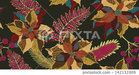 watercolor seamless pattern with tropical leaves 142132809