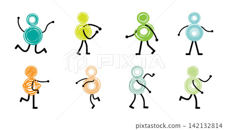 Set of funny vector doodle figures in different positions and colors Set of funny vector doodle figures in different positions and colors 142132814