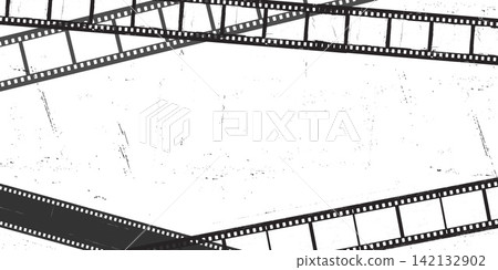 Vintage film strip background. Movie strips border. Retro grunge texture for filmstrip, photo frames. Horizontal banners with movie, video effect footage. Vector illustration Vintage film strip background. Movie strips border. Retro grunge texture for filmstrip, photo frames. Horizontal banners with movie, video effect footage. Vector illustration 142132902