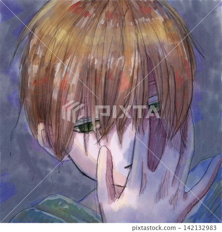 An illustration of a boy with a dark, downcast expression. An illustration of a boy with a dark, downcast expression. 142132983