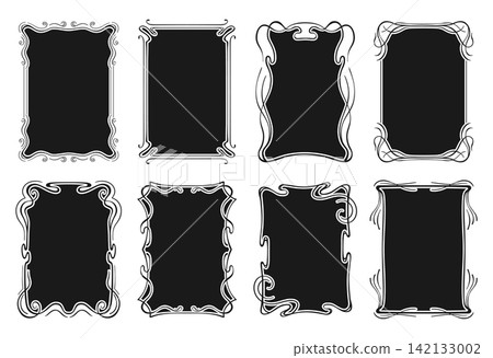 Art Nouveau frame border silhouette set Vintage floral ornament filigree decorative design elements 142133002
