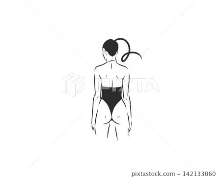 Woman Body from Back in Bodysuit, Female Figure and Body Positivity, Feminine Beauty and Self Acceptance Minimal Hand Drawn Vector Line Art Woman Body from Back in Bodysuit, Female Figure and Body Positivity, Feminine Beauty and Self Acceptance Minimal Hand Drawn Vector Line Art 142133060