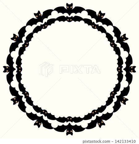 Halloween vector circle frame with bats, Fun spooky bat silhouettes circular border for invitations, greeting cards and posters Halloween vector circle frame with bats, Fun spooky bat silhouettes circular border for invitations, greeting cards and posters 142133410