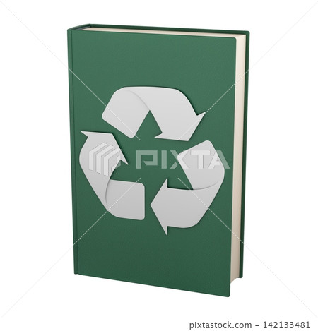 Green book with recycling symbol. 3D rendering Green book with recycling symbol. 3D rendering 142133481