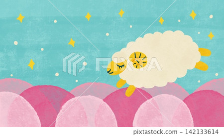 Sheep and starry sky header - watercolor-style hand-drawn illustration Sheep and starry sky header - watercolor-style hand-drawn illustration 142133614