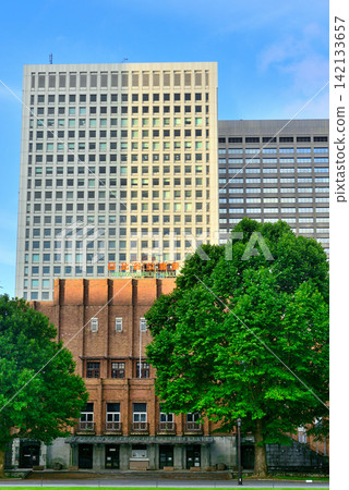 Hibiya Public Hall, a historical building located in Hibiya Park, Tokyo. Hibiya Public Hall, a historical building located in Hibiya Park, Tokyo. 142133657