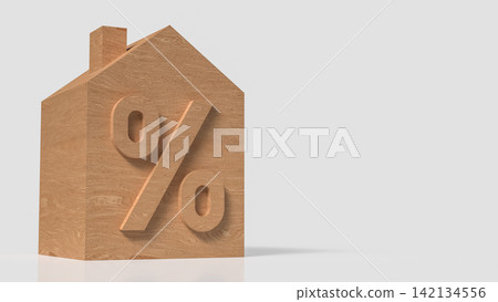 Wooden House with Percentage Symbol for Mortgage Interest Rates 3d render. Wooden House with Percentage Symbol for Mortgage Interest Rates 3d render. 142134556