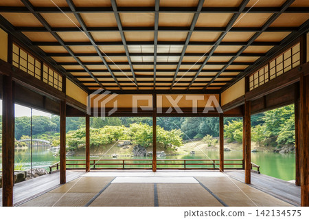 Ritsurin Garden, a Japanese garden in Takamatsu City, and the Kikutsuki-tei Pavilion. Ritsurin Garden, a Japanese garden in Takamatsu City, and the Kikutsuki-tei Pavilion. 142134575