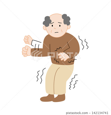 A drawing of an elderly man with Parkinson's disease whose limbs are trembling, without outlines. A drawing of an elderly man with Parkinson's disease whose limbs are trembling, without outlines. 142134741