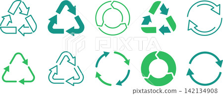 Ecology cycle arrow icon set Ecology cycle arrow icon set 142134908